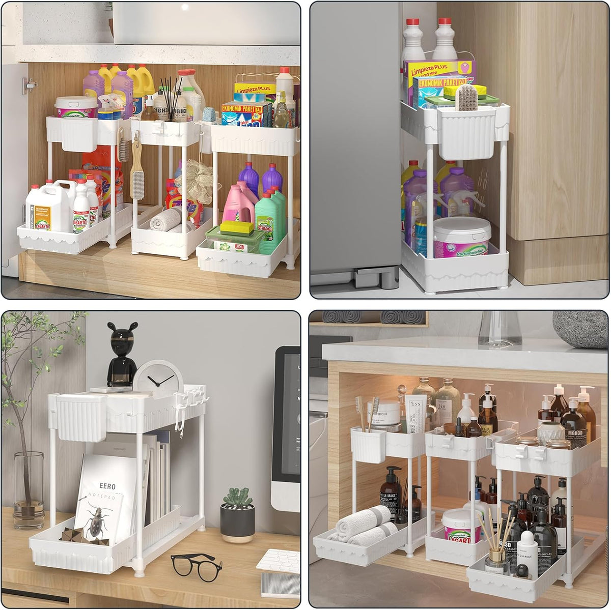 3-Pack 2-Tier Under Sink Organizers with Sliding Drawers