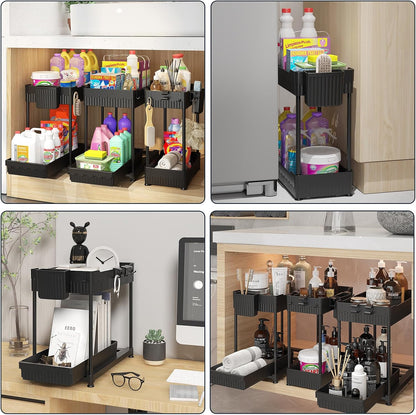 3-Pack 2-Tier Under Sink Organizers with Sliding Drawers