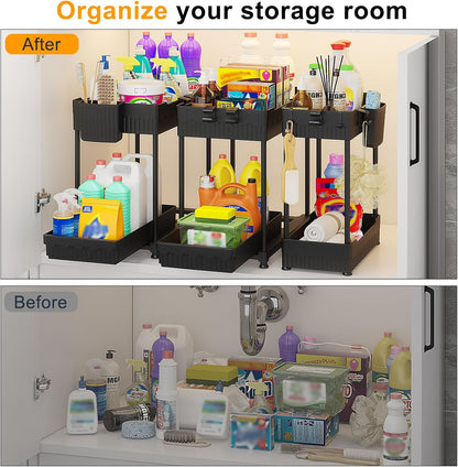3-Pack 2-Tier Under Sink Organizers with Sliding Drawers