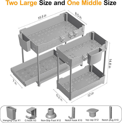 3-Pack 2-Tier Under Sink Organizers with Sliding Drawers