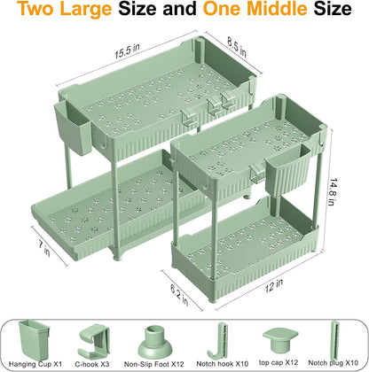 3-Pack 2-Tier Under Sink Organizers with Sliding Drawers