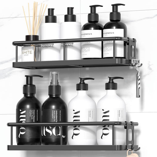 Shower Caddy Adhesive, Rustproof Shower Organizer, Large Capacity Shower Shelves for Inside Shower, No Drilling Bathroom Organizers and Storage for Home Decor （2 Pack Black）