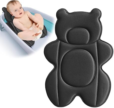 Baby Bath Cushion Mat, Soft Newborn Bathtub Pad | Non-slip bear bath mat with 4 suction cups. Breathable & quick-dry sponge pad for newborn bathing comfort. Machine washable.