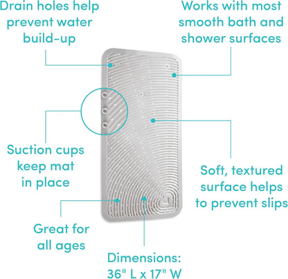 Soft Spot Cushioned Non-Slip Baby Bath Mat, 36 x 17 Inch, Grey