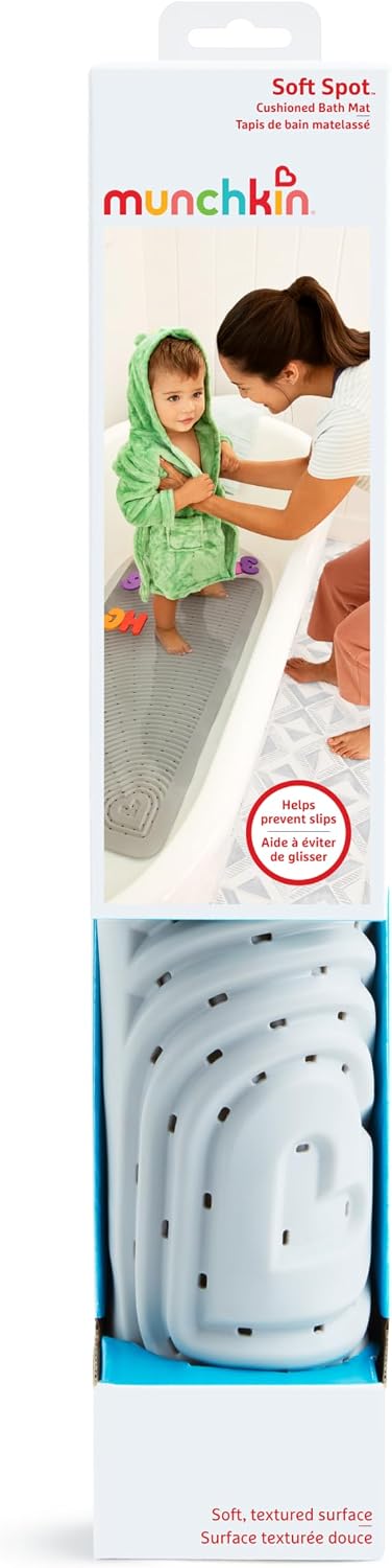 Soft Spot Cushioned Non-Slip Baby Bath Mat, 36 x 17 Inch, Grey