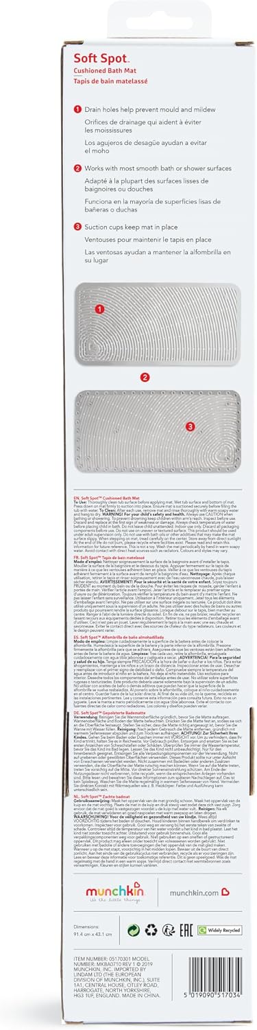 Soft Spot Cushioned Non-Slip Baby Bath Mat, 36 x 17 Inch, Grey