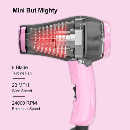 Foldable Travel Hair Dreyr Mini:Dual Voltage Small Lightweight Blow Dryer for International Travel,1200w Compact Hairdryer with Concentrator and Travel Bag(Light Pink)