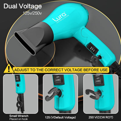 Foldable Travel Hair Dreyr Mini:Dual Voltage Small Lightweight Blow Dryer for International Travel,1200w Compact Hairdryer with Concentrator and Travel Bag(Light Pink)