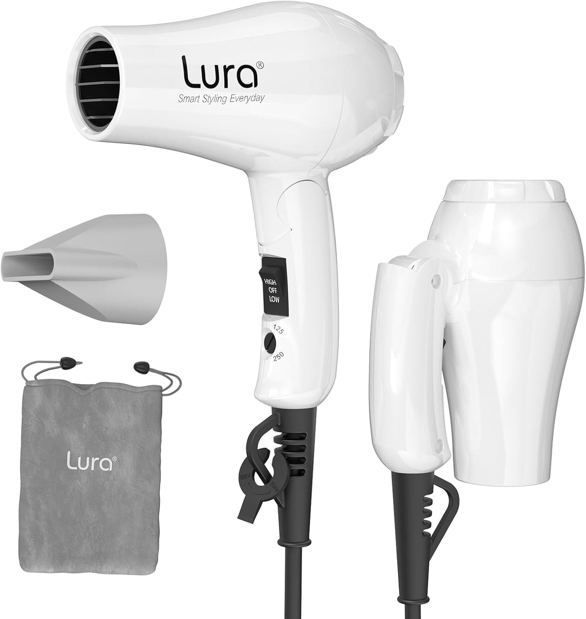 Foldable Travel Hair Dreyr Mini:Dual Voltage Small Lightweight Blow Dryer for International Travel,1200w Compact Hairdryer with Concentrator and Travel Bag(Light Pink)