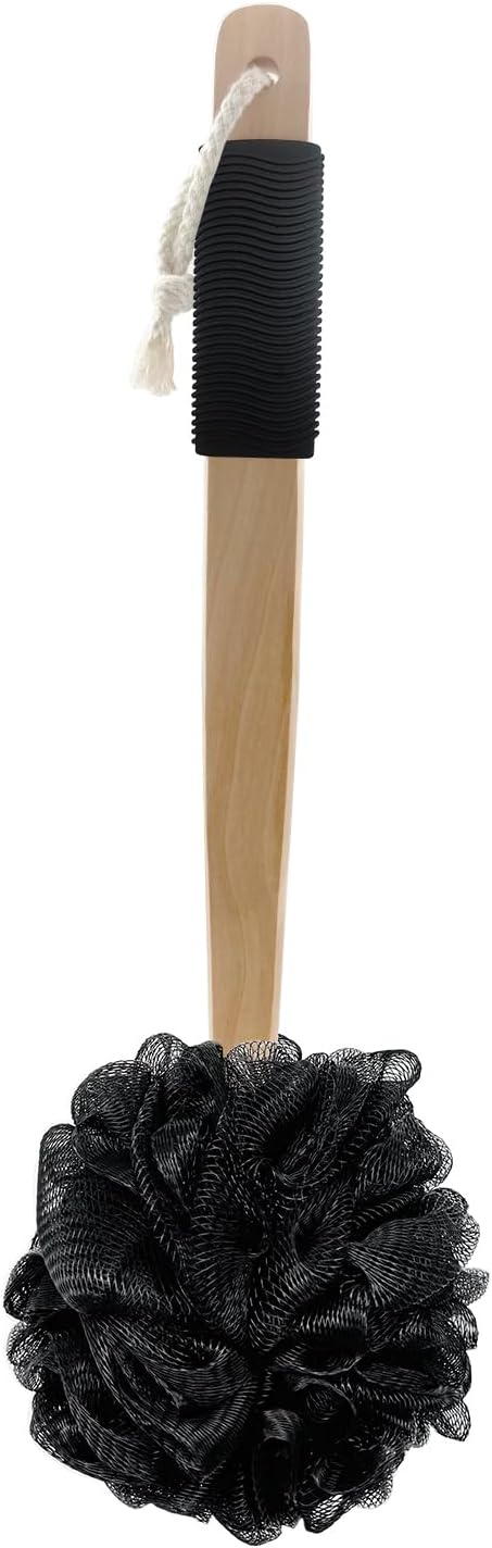 Exfoliating Loofah Brush, Body Scrubber with Rubber Handle for Shower, Bath Sponge
