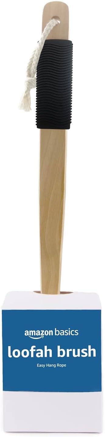 Exfoliating Loofah Brush, Body Scrubber with Rubber Handle for Shower, Bath Sponge