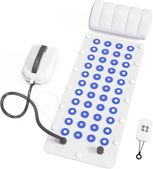 Bubble Bath Massager Mat with Ambient Light & Remote Control | 74 bubble jets，Inflatable pillow，Upgraded anti-slip suction cup，Noise reduction machine，Relieve fatigue and muscle soreness