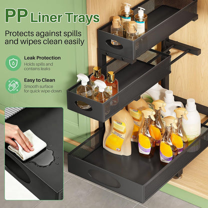 Under Sink Organizer 3-Tier Slide Out Drawer for Bathroom 2-Pack