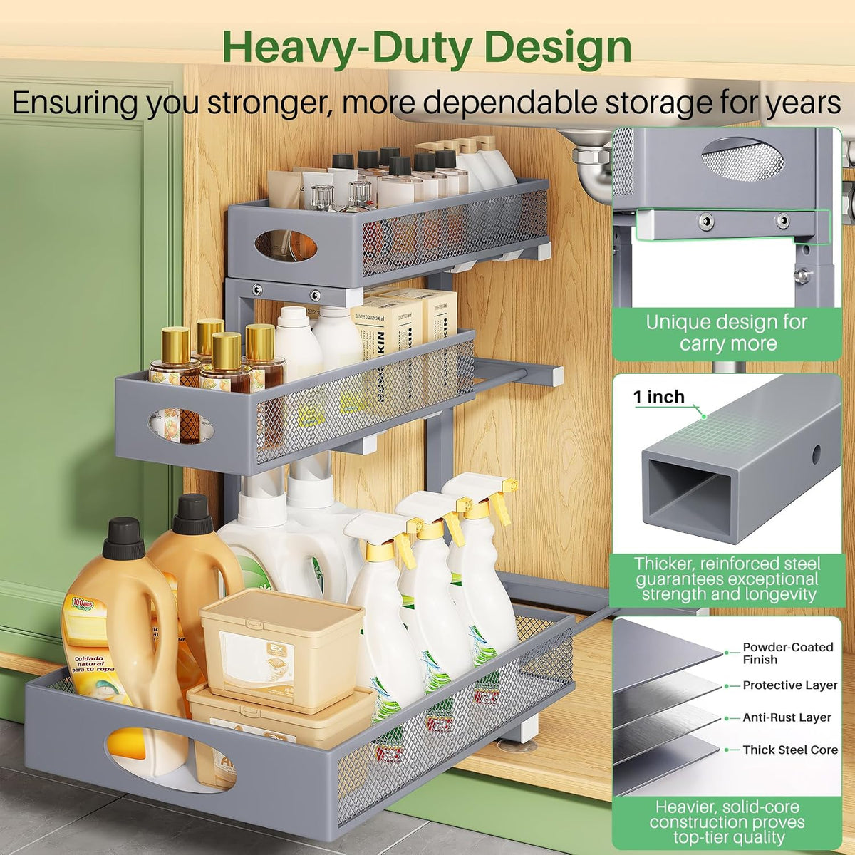 Under Sink Organizer 3-Tier Slide Out Drawer for Bathroom 2-Pack