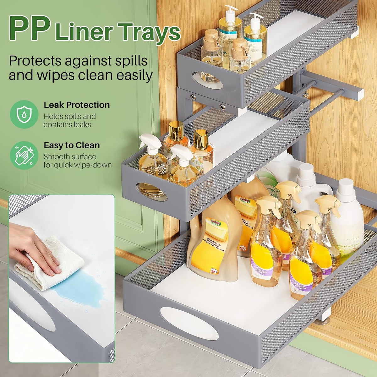 Under Sink Organizer 3-Tier Slide Out Drawer for Bathroom 2-Pack
