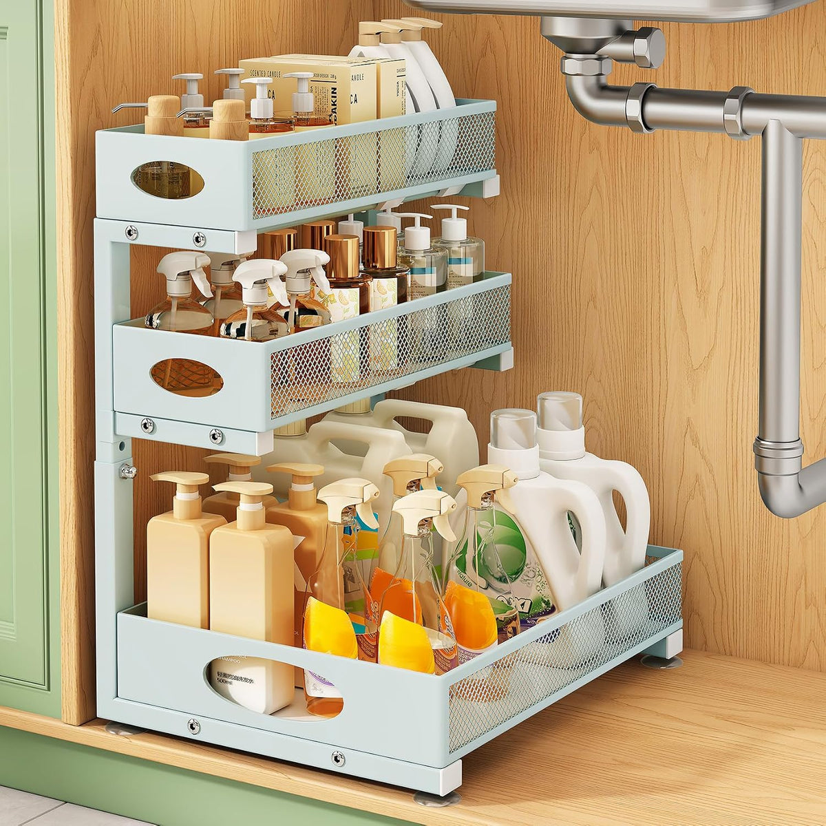 Under Sink Organizer 3-Tier Slide Out Drawer for Bathroom 2-Pack