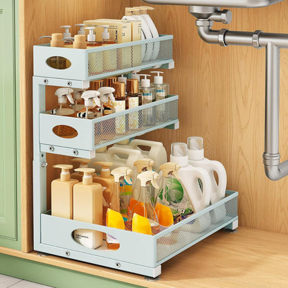 Under Sink Organizer 3-Tier Slide Out Drawer for Bathroom 2-Pack