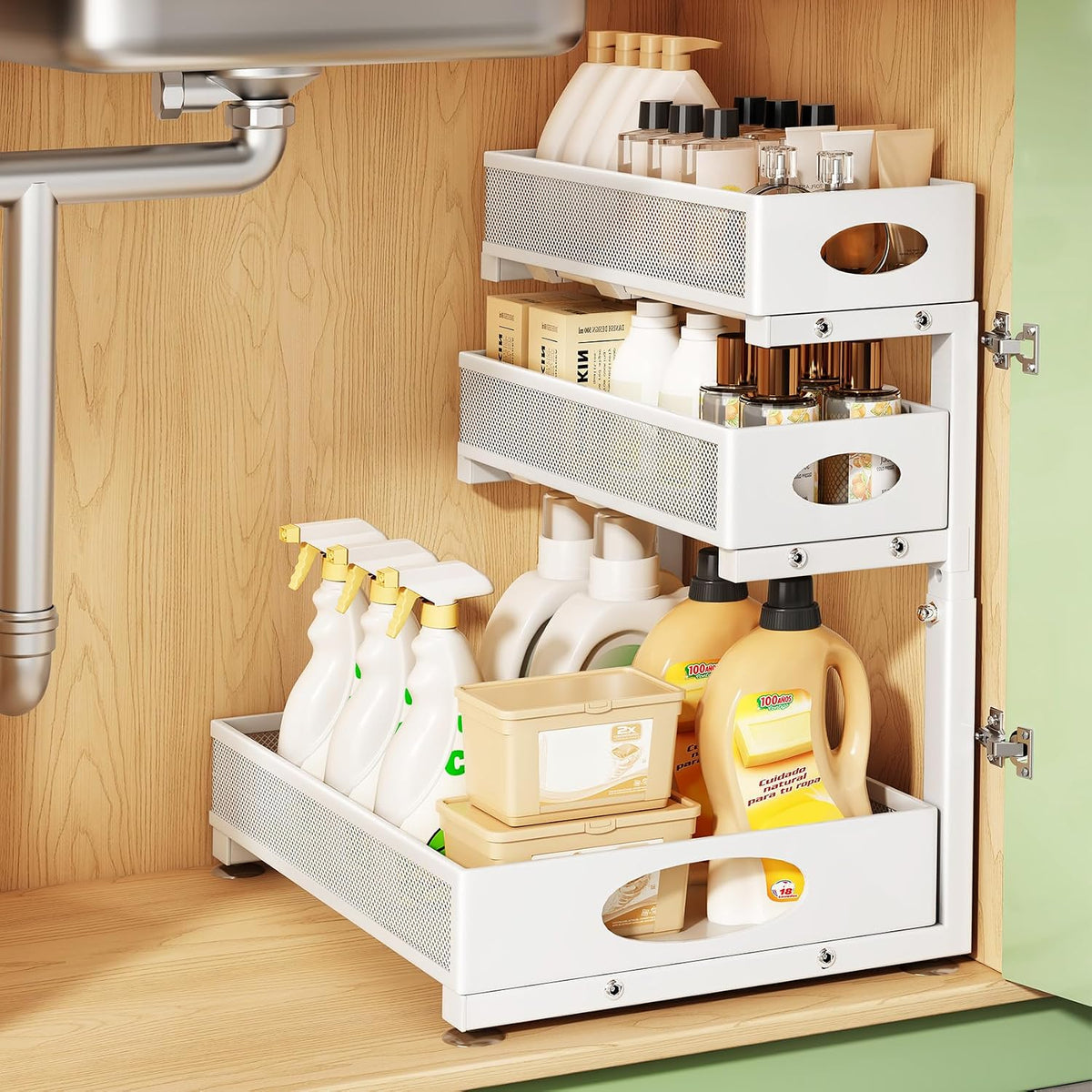 Under Sink Organizer 3-Tier Slide Out Drawer for Bathroom 2-Pack