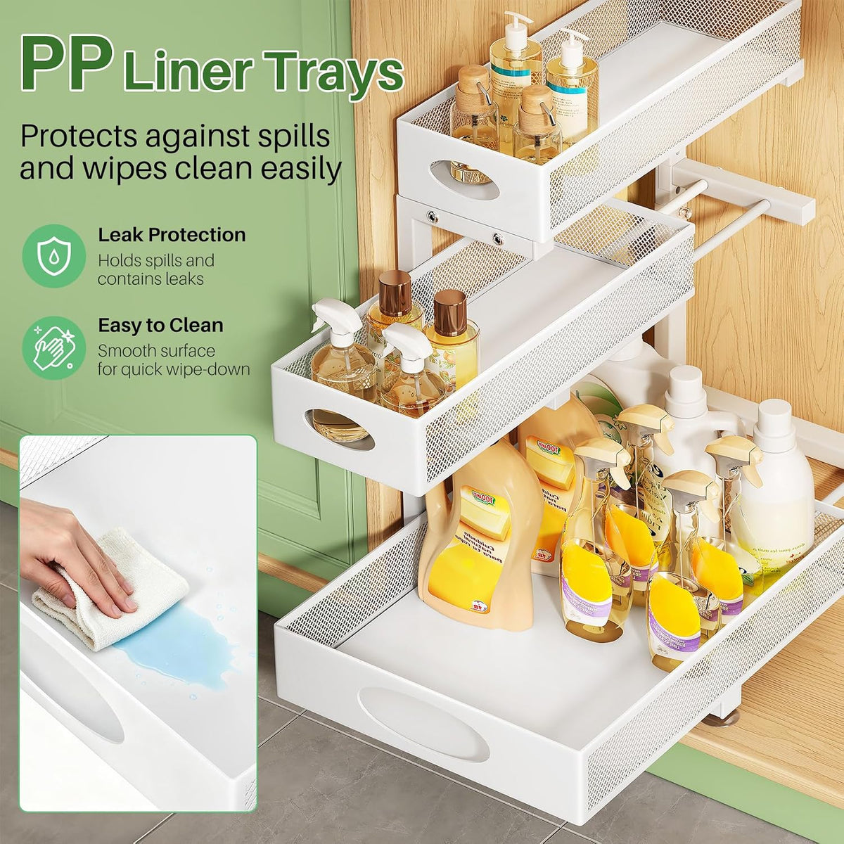 Under Sink Organizer 3-Tier Slide Out Drawer for Bathroom 2-Pack