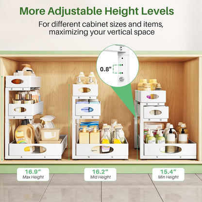 Under Sink Organizer 3-Tier Slide Out Drawer for Bathroom 2-Pack