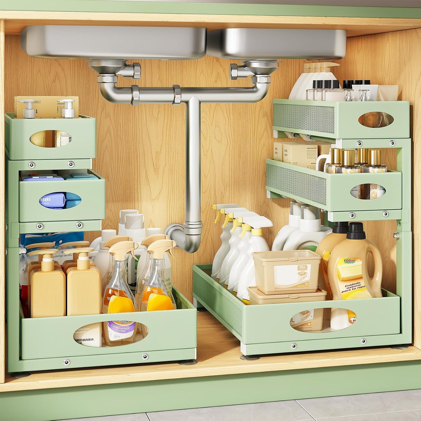 Under Sink Organizer 3-Tier Slide Out Drawer for Bathroom 2-Pack