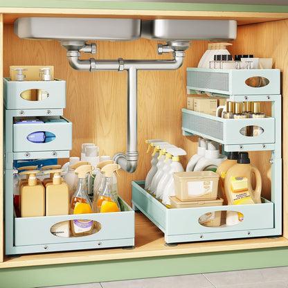 Under Sink Organizer 3-Tier Slide Out Drawer for Bathroom 2-Pack