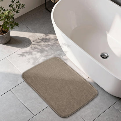 Thick Memory Foam Bathroom Mat, Soft Absorbent Polyester Bath Rug Quick Dry, Non Slip Shower Floor Rugs with Rubber Backing, Machine Washable (Camel, 24" x 16")