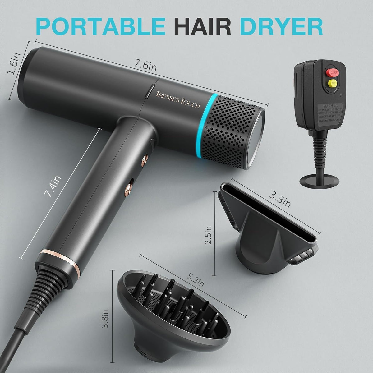 Professional Ionic Hair Dryer with Diffuser,150000 RPM High-Speed Ionic Low Noise Blow Dryer, Powerful 1600 Watt Motor for Fast Drying and Straight & Wavy Hair, Lightweight