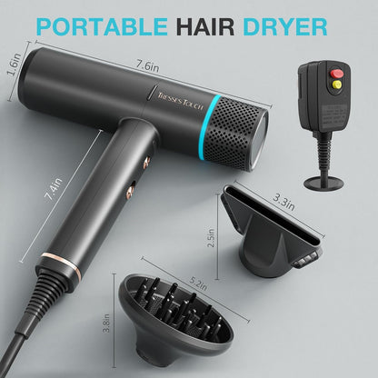 Professional Ionic Hair Dryer with Diffuser,150000 RPM High-Speed Ionic Low Noise Blow Dryer, Powerful 1600 Watt Motor for Fast Drying and Straight & Wavy Hair, Lightweight