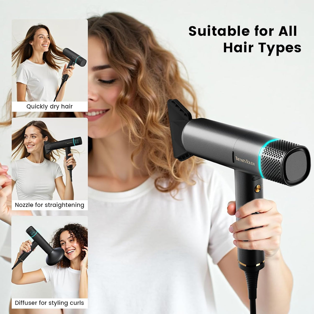 Professional Ionic Hair Dryer with Diffuser,150000 RPM High-Speed Ionic Low Noise Blow Dryer, Powerful 1600 Watt Motor for Fast Drying and Straight & Wavy Hair, Lightweight