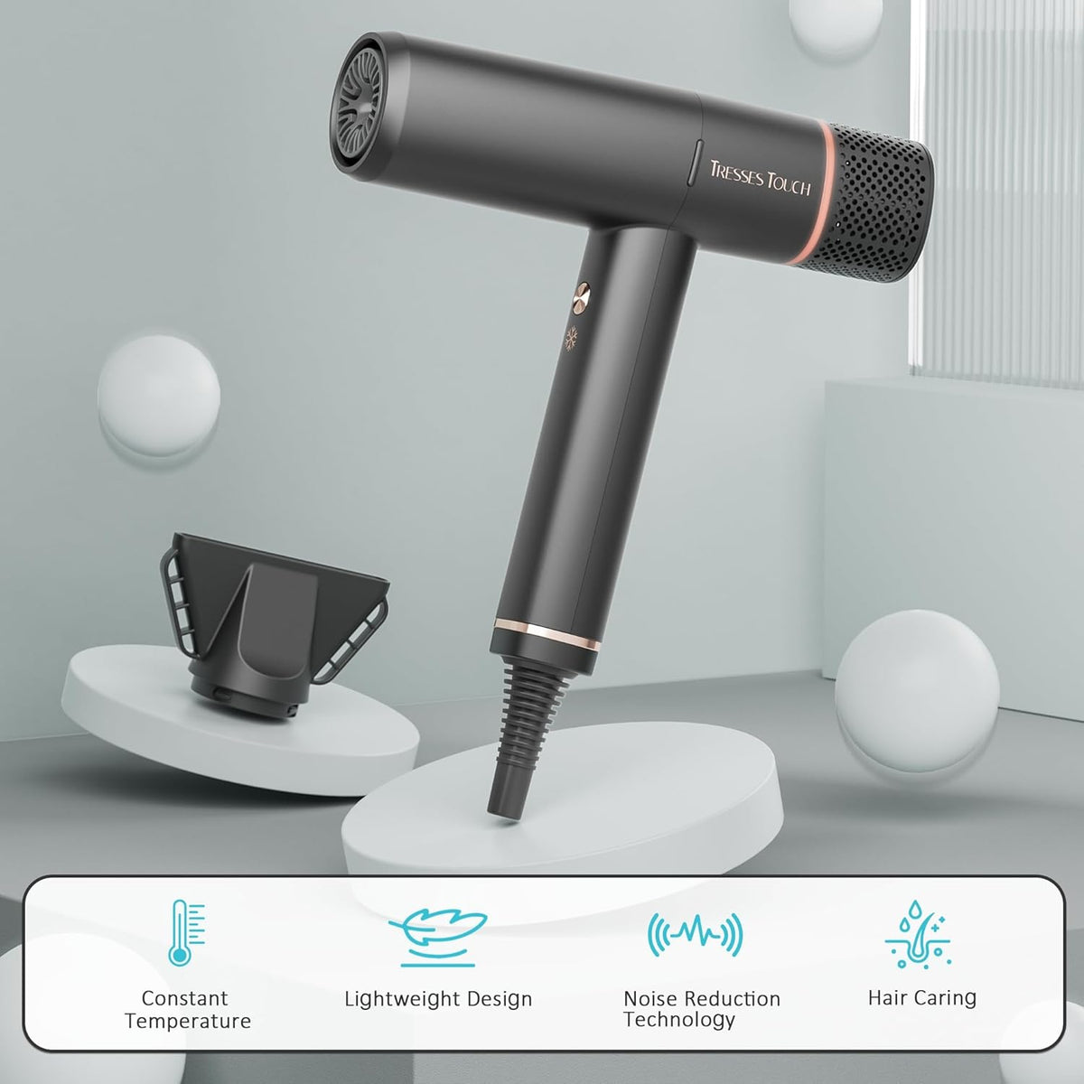 Professional Ionic Hair Dryer with Diffuser,150000 RPM High-Speed Ionic Low Noise Blow Dryer, Powerful 1600 Watt Motor for Fast Drying and Straight & Wavy Hair, Lightweight