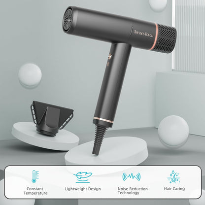 Professional Ionic Hair Dryer with Diffuser,150000 RPM High-Speed Ionic Low Noise Blow Dryer, Powerful 1600 Watt Motor for Fast Drying and Straight & Wavy Hair, Lightweight