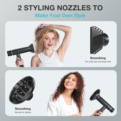Professional Ionic Hair Dryer with Diffuser,150000 RPM High-Speed Ionic Low Noise Blow Dryer, Powerful 1600 Watt Motor for Fast Drying and Straight & Wavy Hair, Lightweight