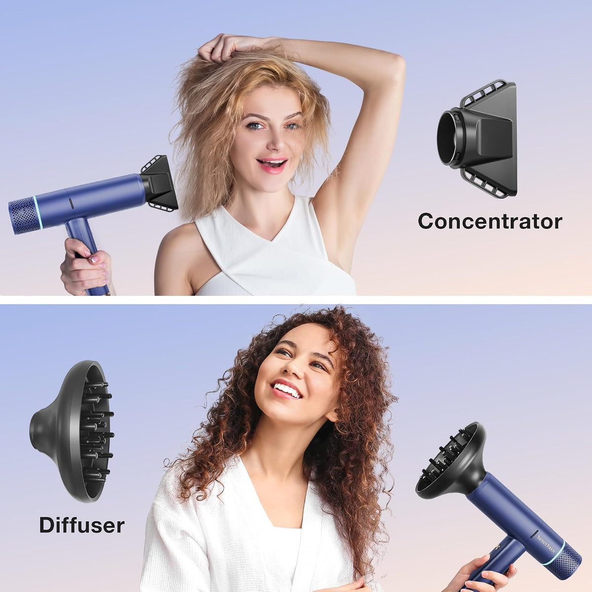 Professional Ionic Hair Dryer with Diffuser,150000 RPM High-Speed Ionic Low Noise Blow Dryer, Powerful 1600 Watt Motor for Fast Drying and Straight & Wavy Hair, Lightweight