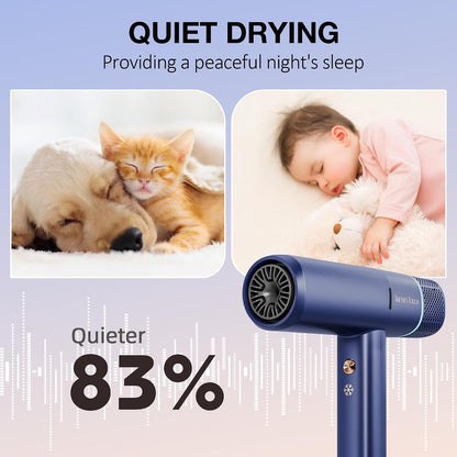Professional Ionic Hair Dryer with Diffuser,150000 RPM High-Speed Ionic Low Noise Blow Dryer, Powerful 1600 Watt Motor for Fast Drying and Straight & Wavy Hair, Lightweight