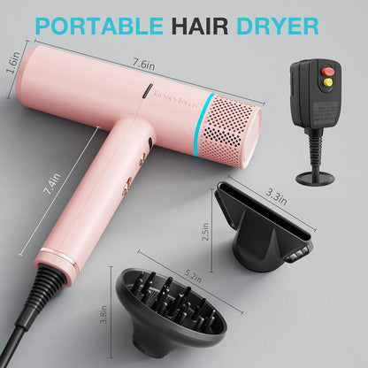 Professional Ionic Hair Dryer with Diffuser,150000 RPM High-Speed Ionic Low Noise Blow Dryer, Powerful 1600 Watt Motor for Fast Drying and Straight & Wavy Hair, Lightweight