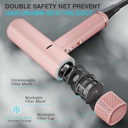 Professional Ionic Hair Dryer with Diffuser,150000 RPM High-Speed Ionic Low Noise Blow Dryer, Powerful 1600 Watt Motor for Fast Drying and Straight & Wavy Hair, Lightweight