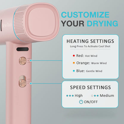 Professional Ionic Hair Dryer with Diffuser,150000 RPM High-Speed Ionic Low Noise Blow Dryer, Powerful 1600 Watt Motor for Fast Drying and Straight & Wavy Hair, Lightweight
