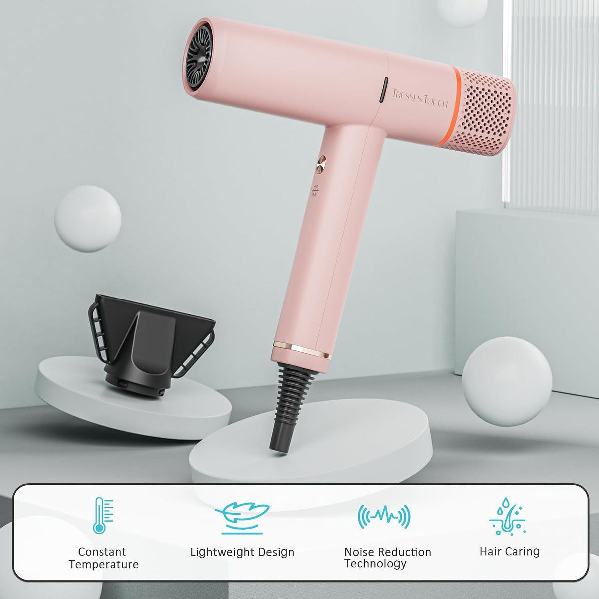 Professional Ionic Hair Dryer with Diffuser,150000 RPM High-Speed Ionic Low Noise Blow Dryer, Powerful 1600 Watt Motor for Fast Drying and Straight & Wavy Hair, Lightweight