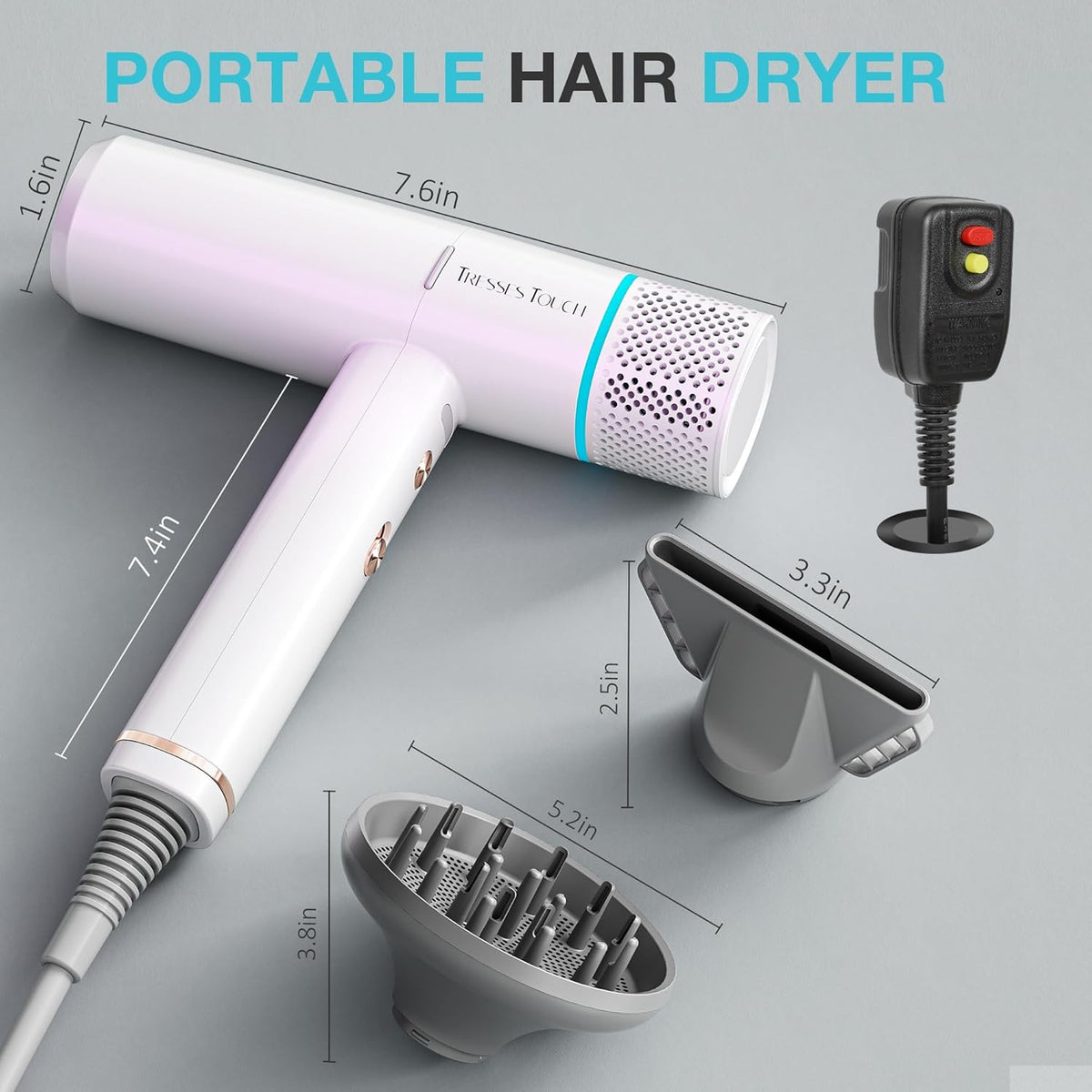 Professional Ionic Hair Dryer with Diffuser,150000 RPM High-Speed Ionic Low Noise Blow Dryer, Powerful 1600 Watt Motor for Fast Drying and Straight & Wavy Hair, Lightweight