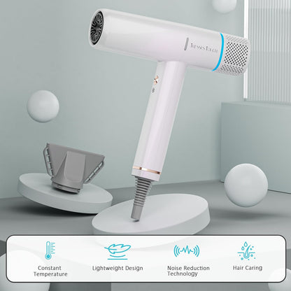 Professional Ionic Hair Dryer with Diffuser,150000 RPM High-Speed Ionic Low Noise Blow Dryer, Powerful 1600 Watt Motor for Fast Drying and Straight & Wavy Hair, Lightweight