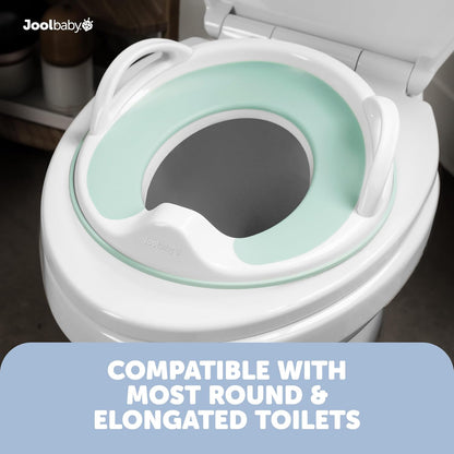 Potty Training Seat for Boys and Girls With Handles, Fits Round & Oval Toilets, Non-Slip with Splash Guard, Includes Free Storage Hook (Aqua)