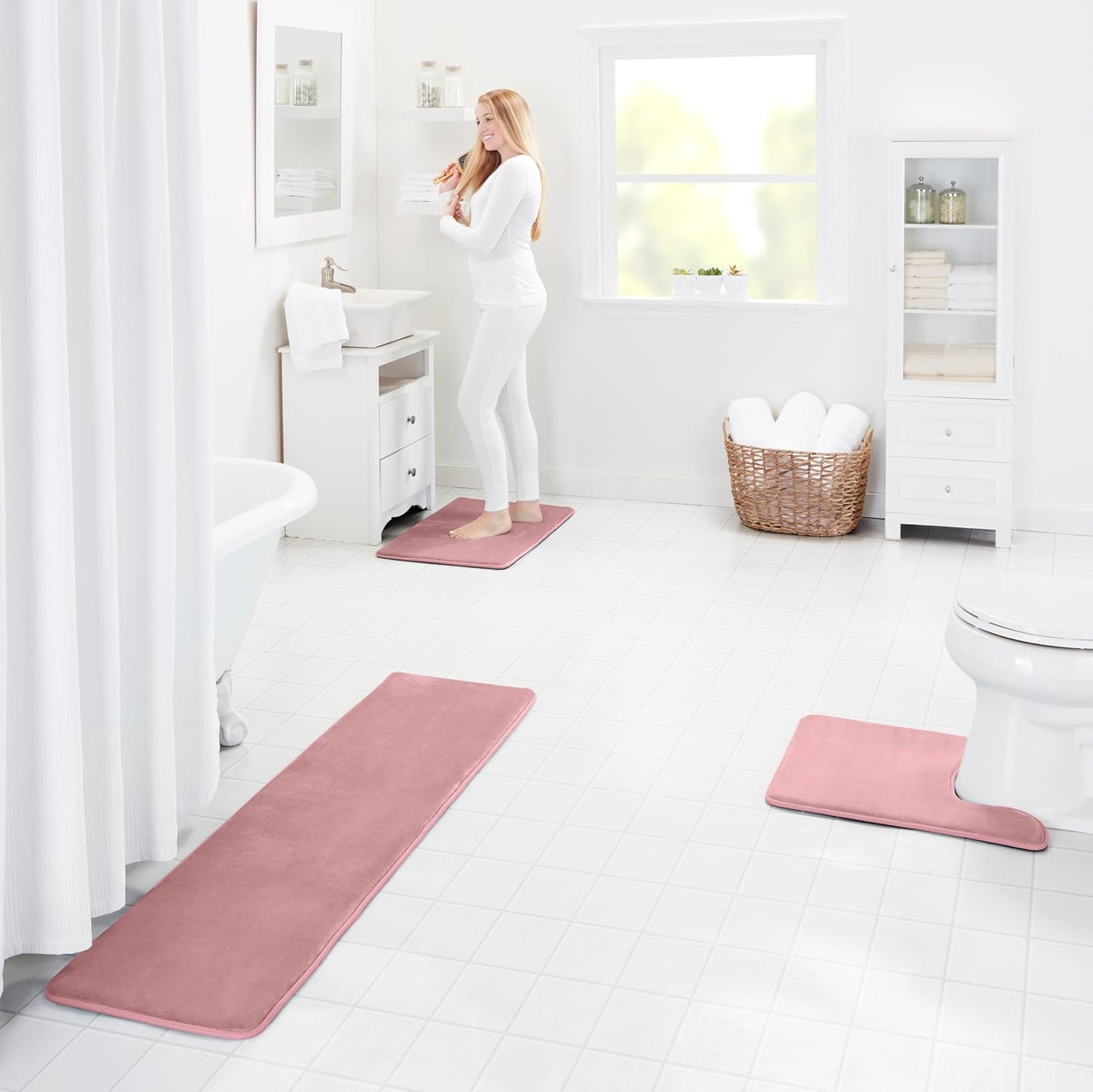 Memory Foam Bath Mat Non Slip Absorbent Super Cozy Velvet Bathroom Rug Carpet (17 inches X 24 inches, Grey)