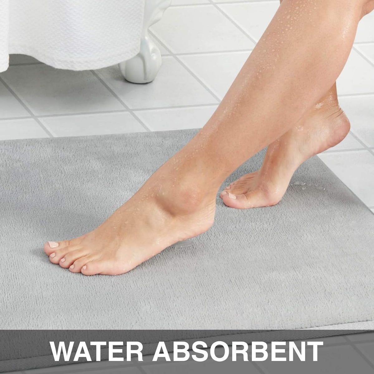 Memory Foam Bath Mat Non Slip Absorbent Super Cozy Velvet Bathroom Rug Carpet (17 inches X 24 inches, Grey)