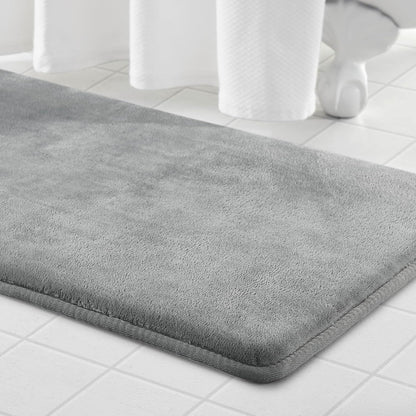 Memory Foam Bath Mat Non Slip Absorbent Super Cozy Velvet Bathroom Rug Carpet (17 inches X 24 inches, Grey)