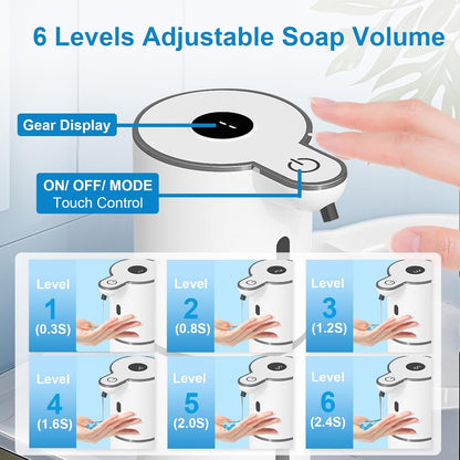Automatic Liquid Soap Dispenser Touchless, USB Rechargeable Smart Hand Soap Dispenser, 6-Level Adjustable, 12.8oz/380mL Wall Mounted for Bathroom Kitchen Accessories Dish Soap-White