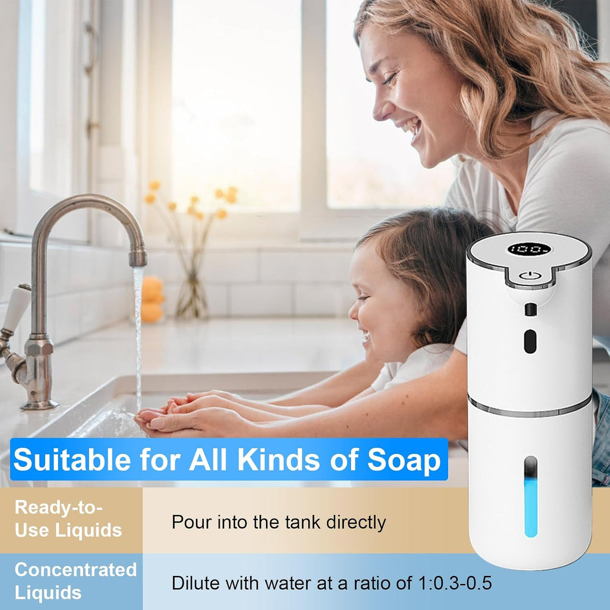 Automatic Liquid Soap Dispenser Touchless, USB Rechargeable Smart Hand Soap Dispenser, 6-Level Adjustable, 12.8oz/380mL Wall Mounted for Bathroom Kitchen Accessories Dish Soap-White