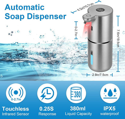 Automatic Liquid Soap Dispenser Touchless, USB Rechargeable Smart Hand Soap Dispenser, 6-Level Adjustable, 12.8oz/380mL Wall Mounted for Bathroom Kitchen Accessories Dish Soap-White