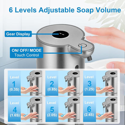 Automatic Liquid Soap Dispenser Touchless, USB Rechargeable Smart Hand Soap Dispenser, 6-Level Adjustable, 12.8oz/380mL Wall Mounted for Bathroom Kitchen Accessories Dish Soap-White
