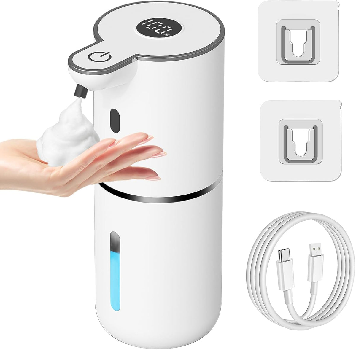 Automatic Liquid Soap Dispenser Touchless, USB Rechargeable Smart Hand Soap Dispenser, 6-Level Adjustable, 12.8oz/380mL Wall Mounted for Bathroom Kitchen Accessories Dish Soap-White